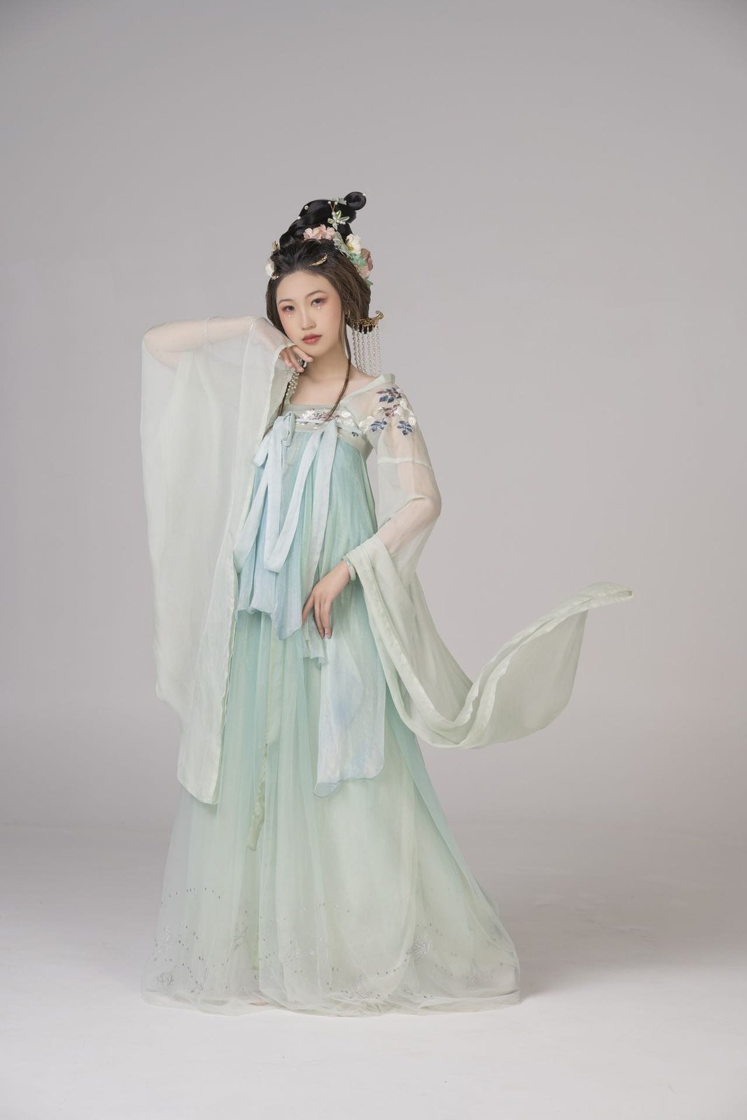 Blue Hanfu studio portrait